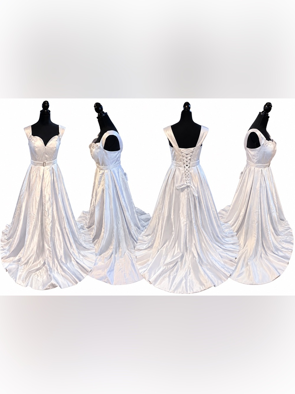 White Satin Wedding Gown 6/8 Off Shoulder Corset Train